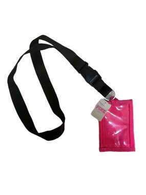 PINK Victoria's Secret Black Lanyard with Hot Pink Card Holder NWT